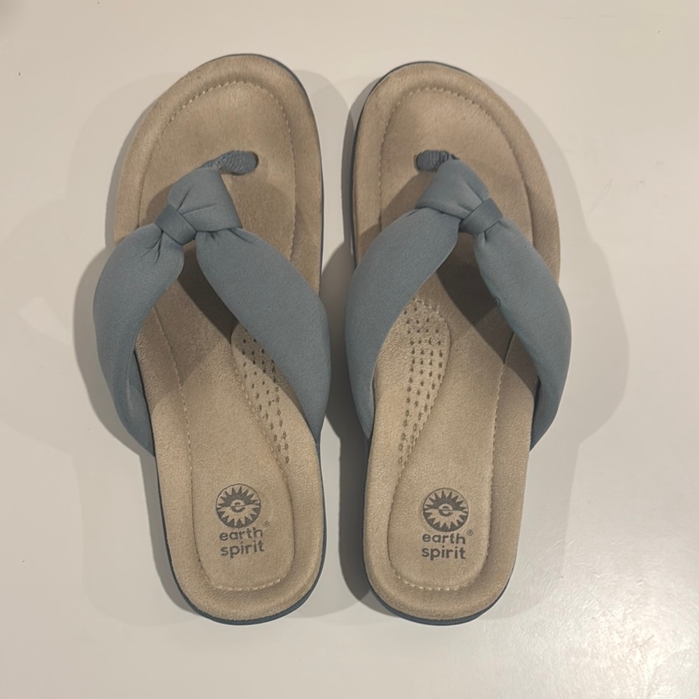 EARTH SPIRIT Blue Knotted Thong Sandals Comfort Cushioned Flip Flops